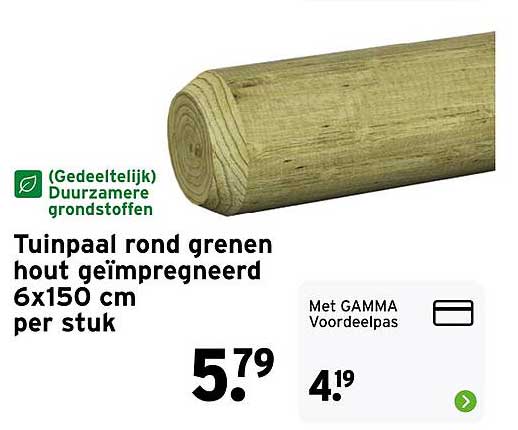 Tuinpaal rond grenen hout geïmpregneerd 6x150 cm per stuk