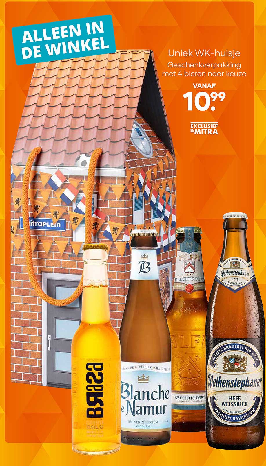 Uniek WK-huisje Geschenkverpakking met 4 bieren naar keuze