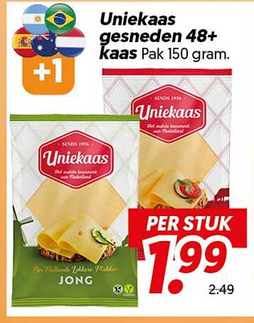 Uniekaas gesneden 48+ kaas Pak 150 gram +1