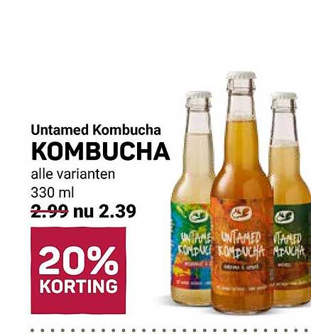 Untamed Kombucha KOMBUCHA alle varianten 330 ml 20% KORTING