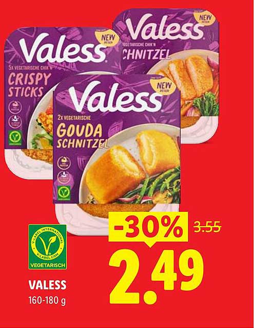 Valess Crispy Sticks, 2x Vegetarische Gouda Schnitzel en Vegetarische Schnitzel -30%