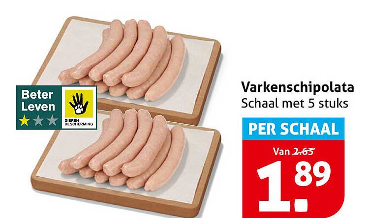 Varkenschipolata Schaal met 5 stuks PER SCHAAL