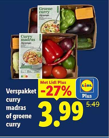 Verspakket curry madras of groene curry
