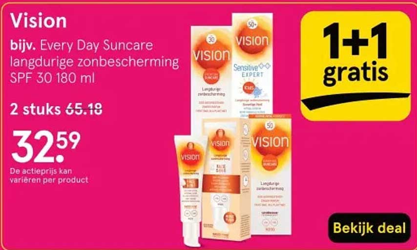 Vision bijv. Every Day Suncare langdurige zonbescherming SPF 30 180 ml 1+1 gratis