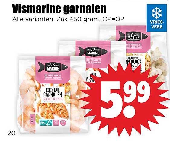 Vismarine garnalen Alle varianten. Zak 450 gram. OP=OP