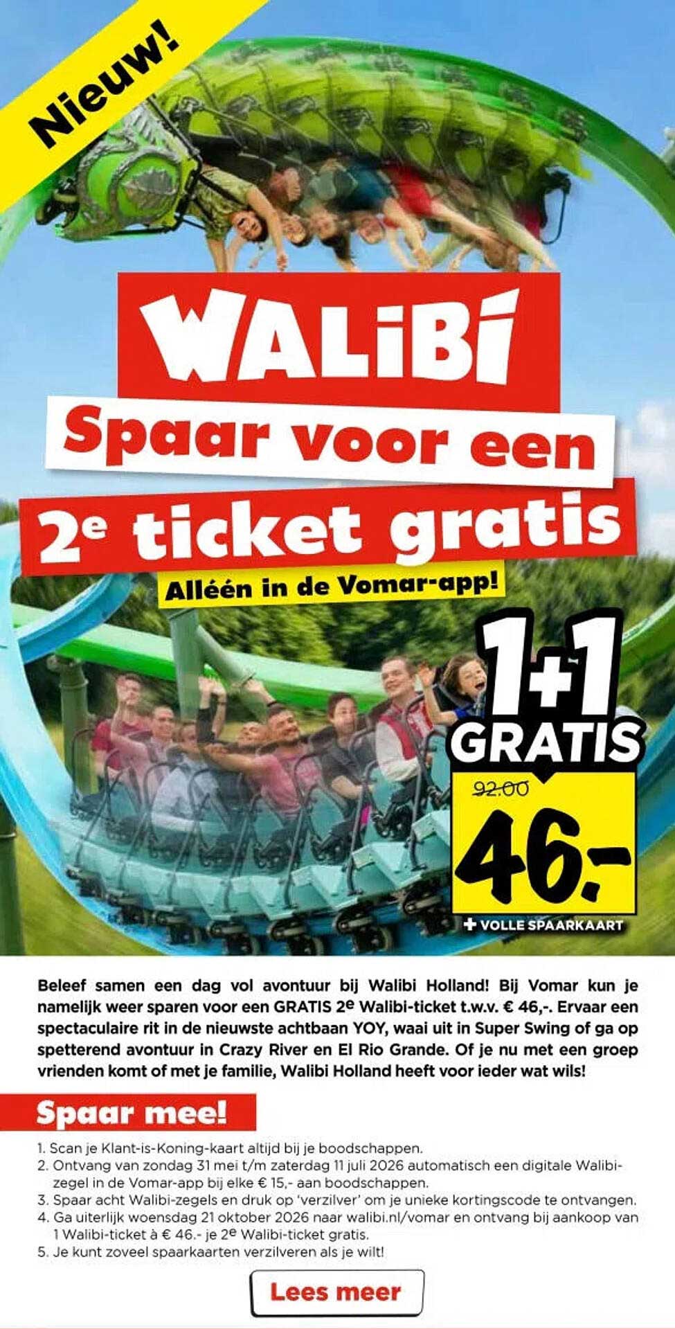 Walibi Spaar voor een 2e ticket gratis 1+1 gratis