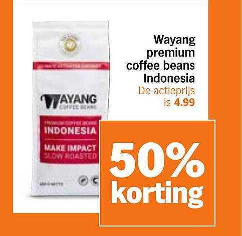 Wayang premium coffee beans Indonesia 50% korting