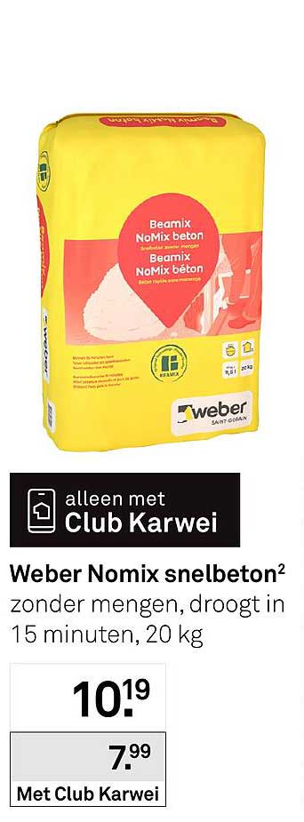 Weber Nomix snelbeton zonder mengen, droogt in 15 minuten, 20 kg