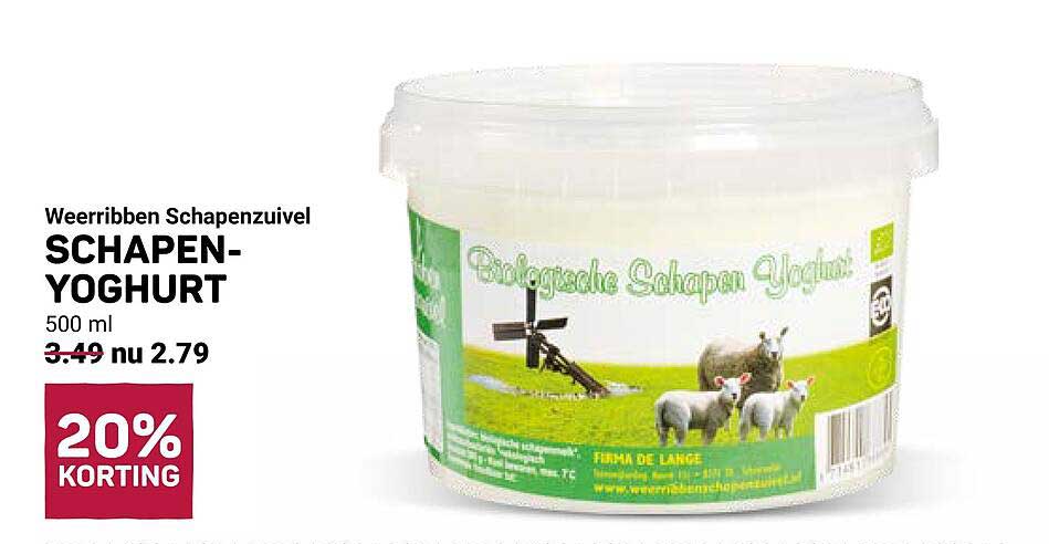 Weerribben Schapenzuivel SCHAPEN-YOGHURT 500 ml 20% KORTING