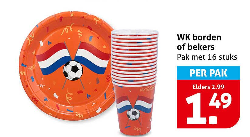 WK borden of bekers Pak met 16 stuks