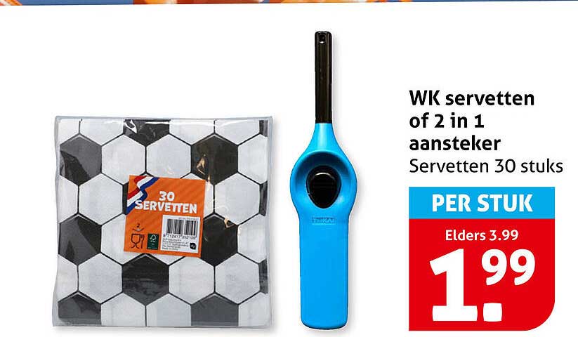 WK servetten of 2 in 1 aansteker Servetten 30 stuks PER STUK