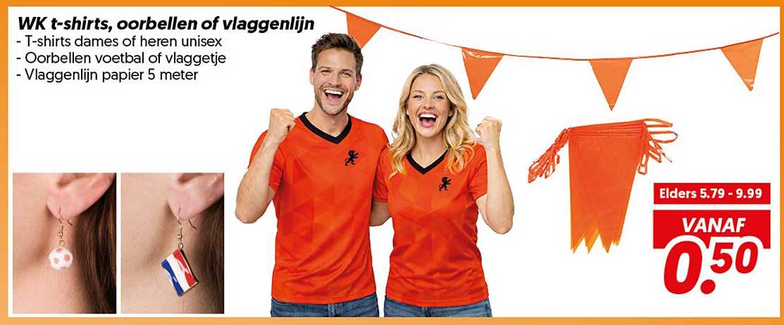 WK t-shirts, oorbellen of vlaggenlijn