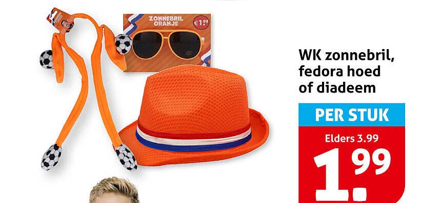 WK zonnebril, fedora hoed of diadeem PER STUK