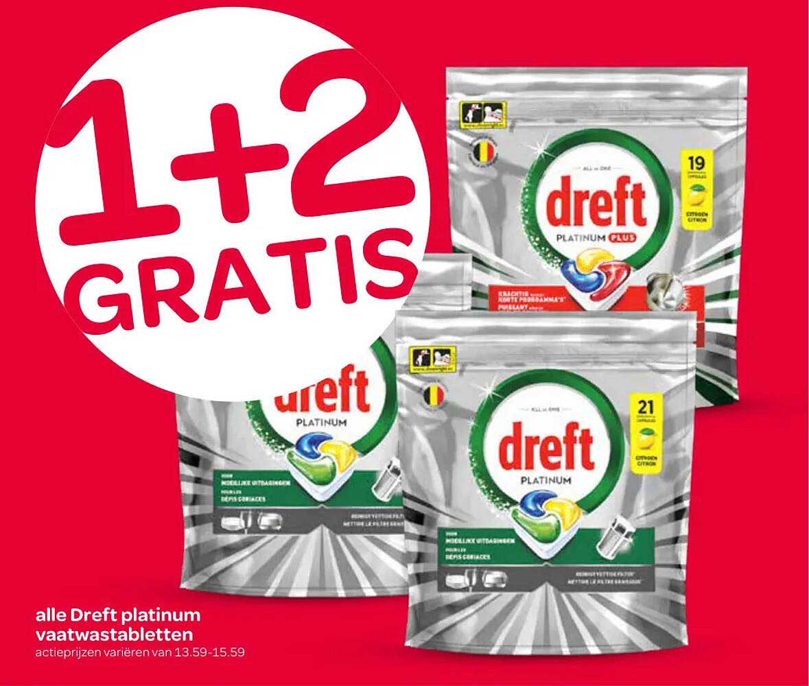 alle Dreft platinum vaatwastabletten 1+2 GRATIS