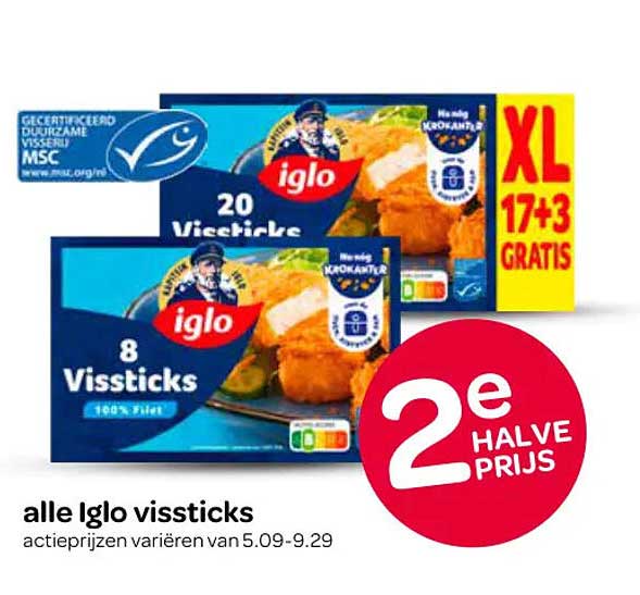 alle Iglo vissticks 2e halve prijs