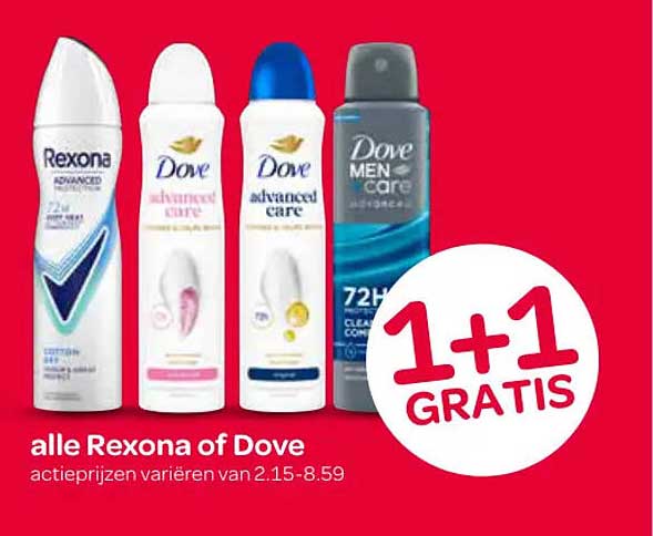 alle Rexona of Dove 1+1 GRATIS