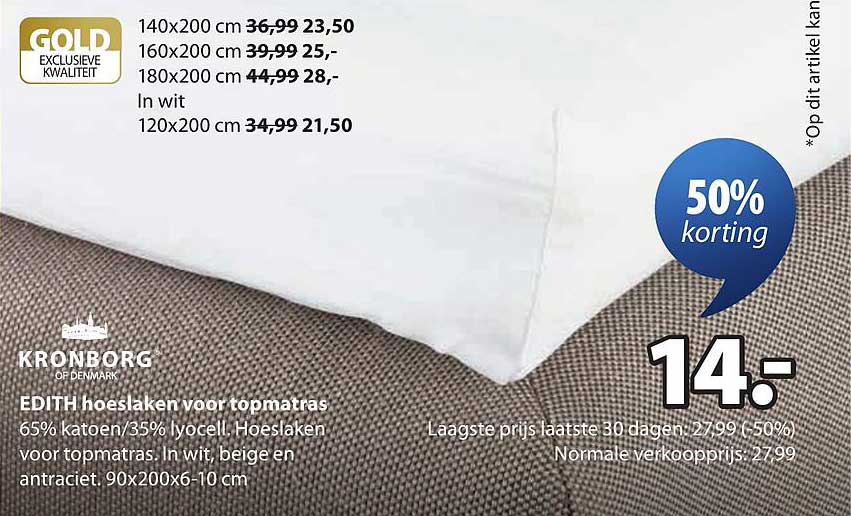 EDITH hoeslaken voor topmatras 50% korting