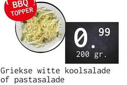 Griekse witte koolsalade of pastasalade BBQ topper