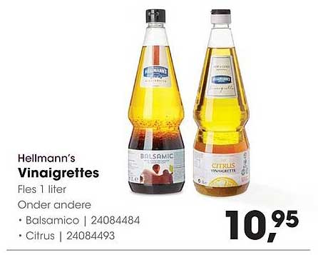 Hellmann’s Vinaigrettes Fles 1 liter Onder andere • Balsamico | 24084484 • Citrus | 24084493