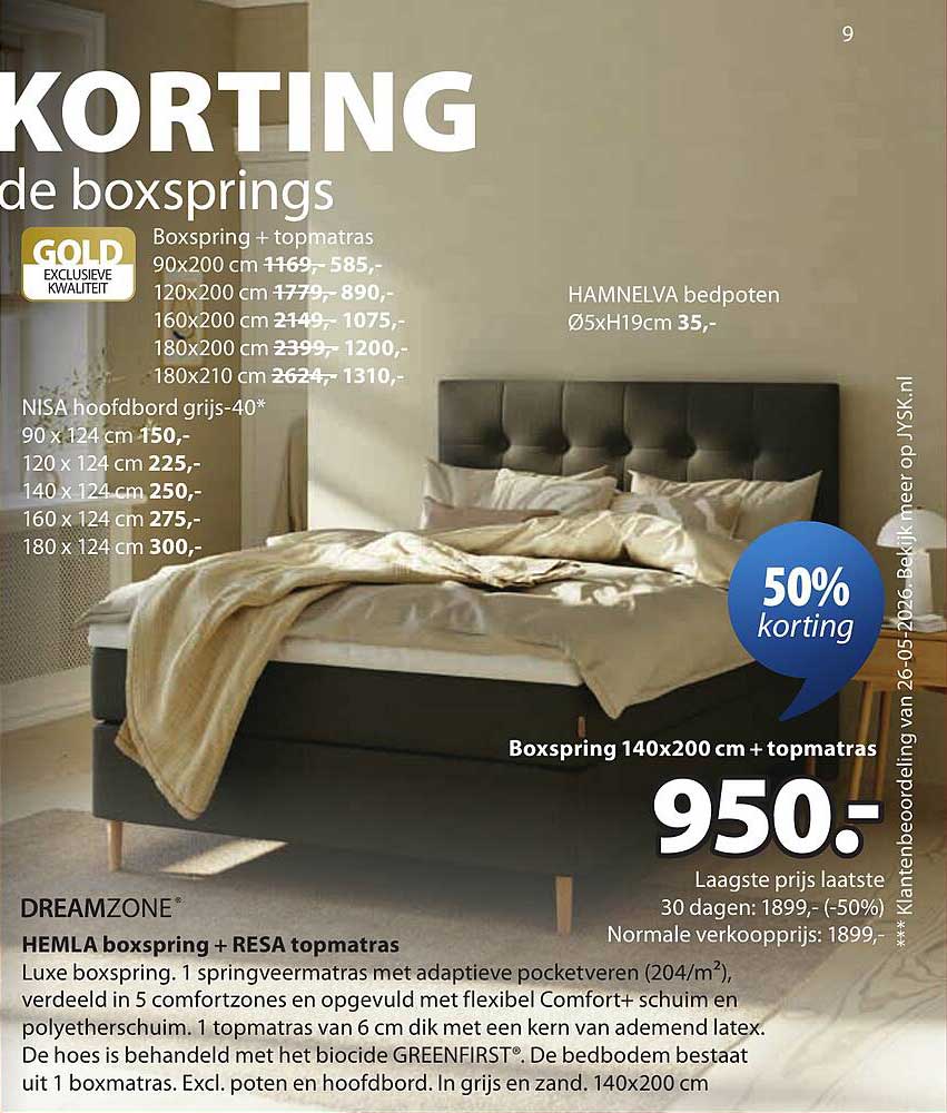 HEMLA boxspring + RESA topmatras 50% korting