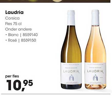 Laudria Corsica Fles 75 cl Onder andere • Blanc | 8559140 • Rosé | 8559150