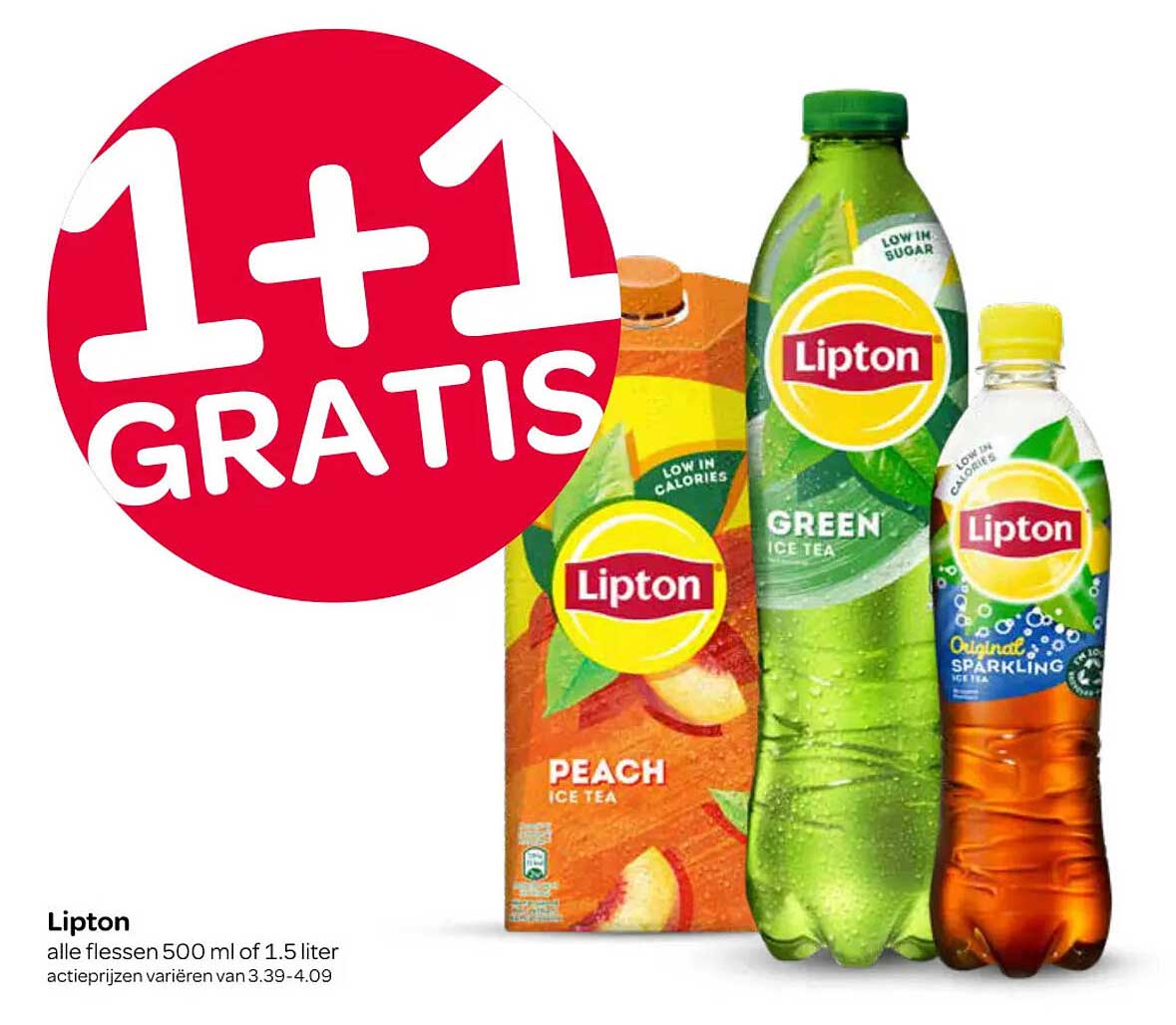 Lipton alle flessen 500 ml of 1.5 liter 1+1 GRATIS