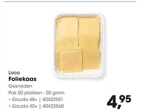 Loca Foliekaas Gesneden Pak 50 plakken - 20 gram Gouda 48+ | 40422551 Gouda 40+ | 40422560