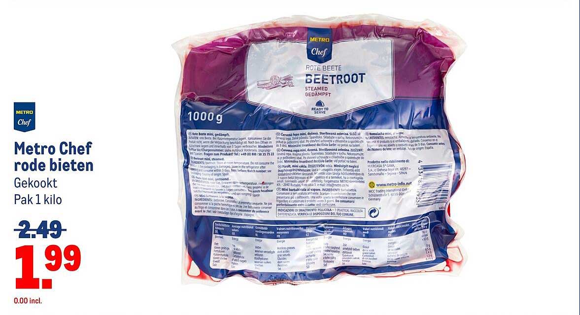 Metro Chef rode bieten Gekookt Pak 1 kilo