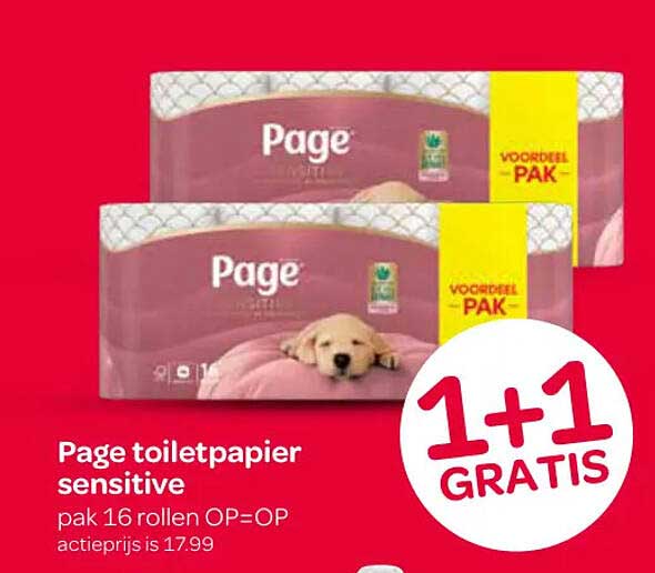 Page toiletpapier sensitive pak 16 rollen OP=OP 1+1 GRATIS
