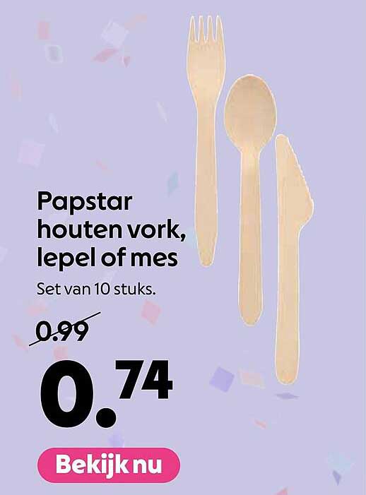 Papstar houten vork, lepel of mes