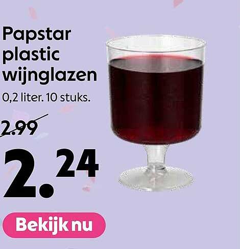 Papstar plastic wijnglazen 0,2 liter. 10 stuks.