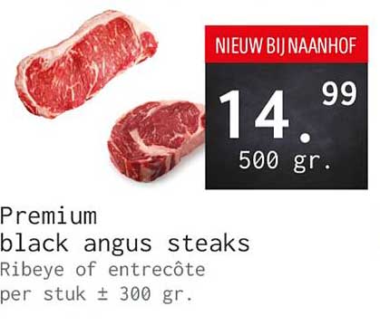 Premium black angus steaks Ribeye of entrecôte per stuk ± 300 gr.