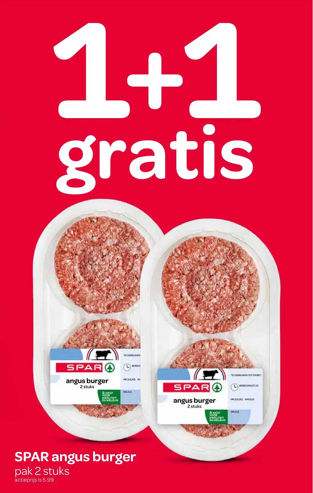 SPAR angus burger pak 2 stuks 1+1 gratis