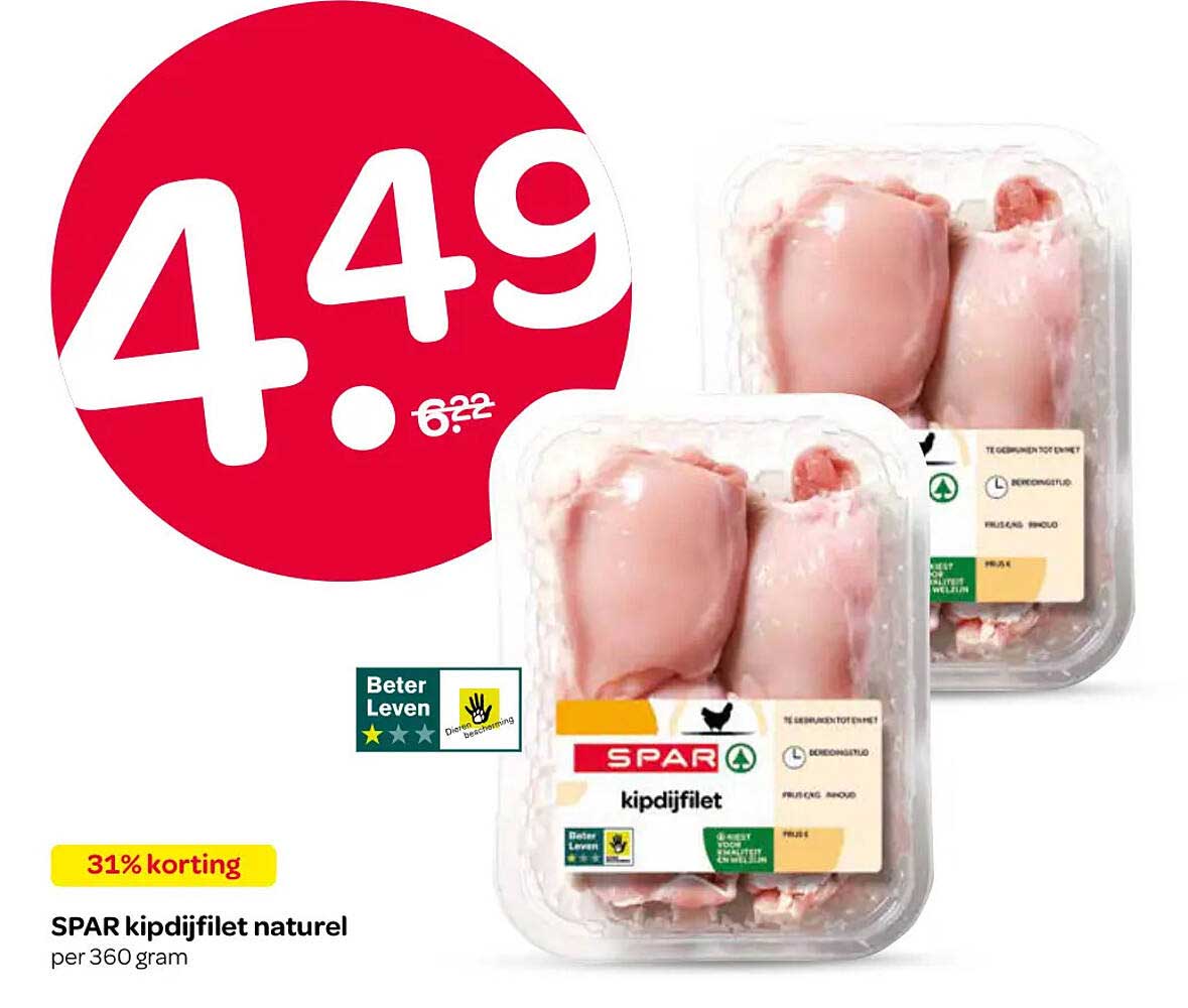 SPAR kipdijfilet naturel 31% korting