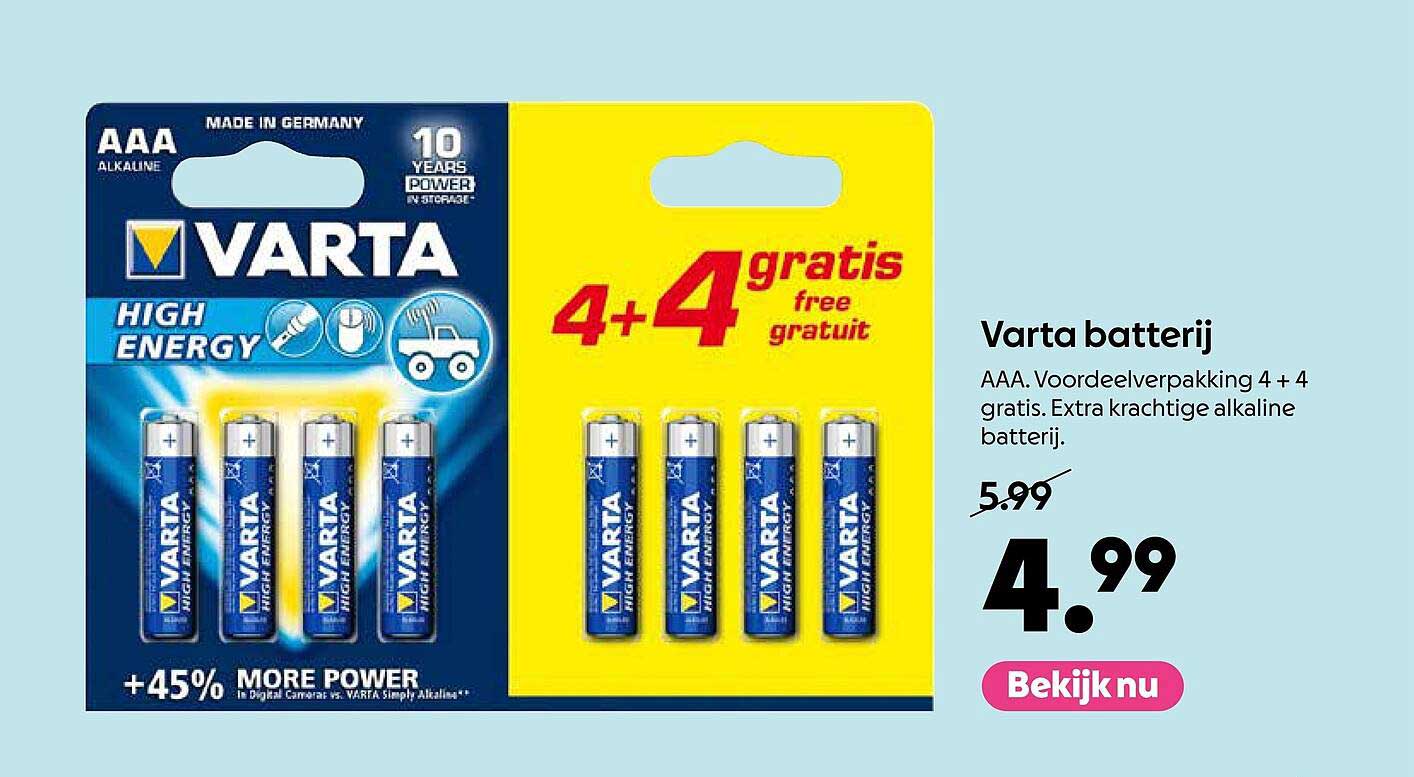 Varta batterij AAA. Voordeelverpakking 4 + 4 gratis