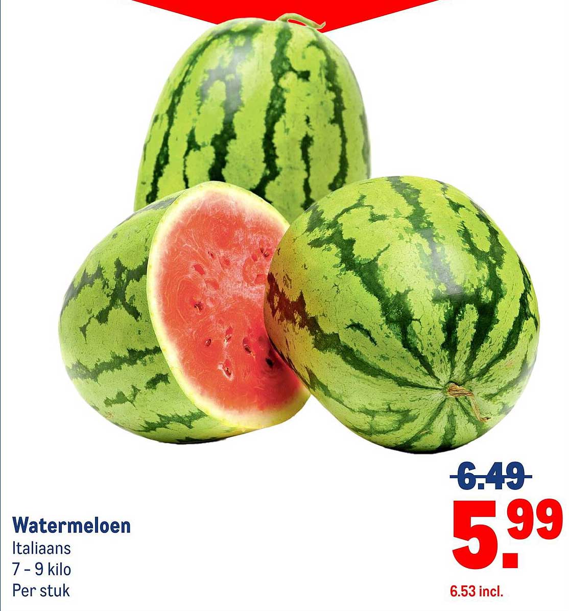 Watermeloen Italiaans 7 - 9 kilo Per stuk