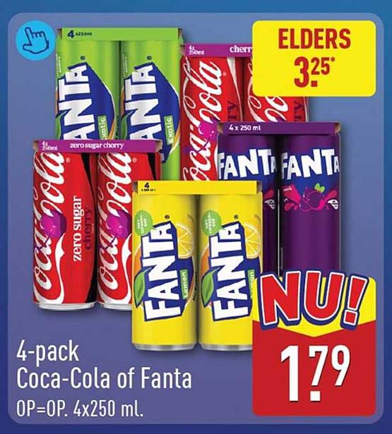 4-pack Coca-Cola of Fanta OP=OP. 4x250 ml. NU!