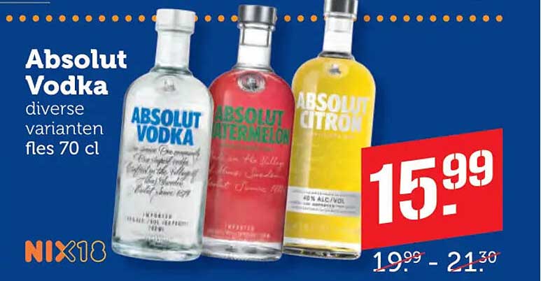 Absolut Vodka diverse varianten fles 70 cl