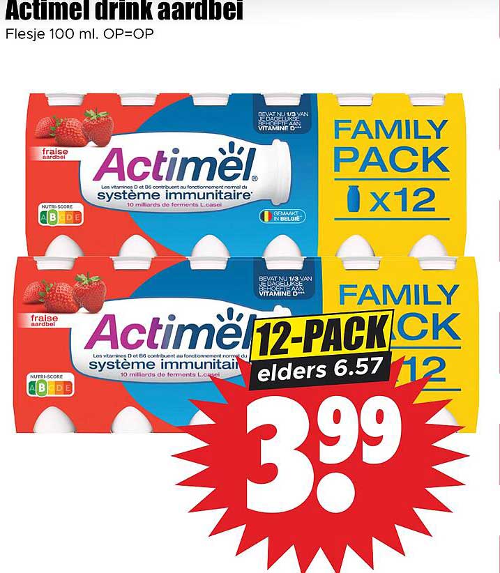 Actimel drink aardbei Flesje 100 ml. OP=OP
