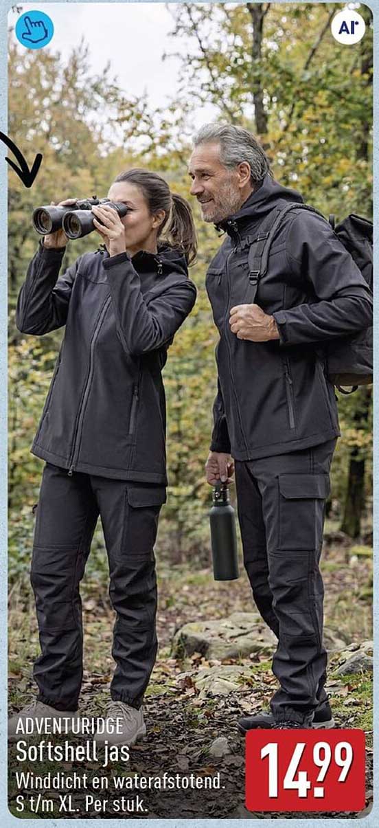 ADVENTURIDGE Softshell jas Winddicht en waterafstotend. S t/m XL. Per stuk.