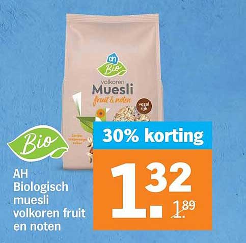 AH Biologisch muesli volkoren fruit en noten 30% korting