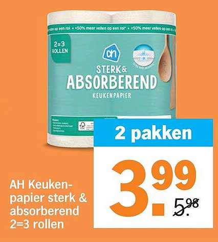 AH Keukenpapier sterk & absorberend 2=3 rollen