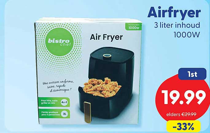 Airfryer 3 liter inhoud 1000W