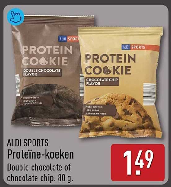 ALDI SPORTS Proteïne-koeken Double chocolate of chocolate chip. 80 g.
