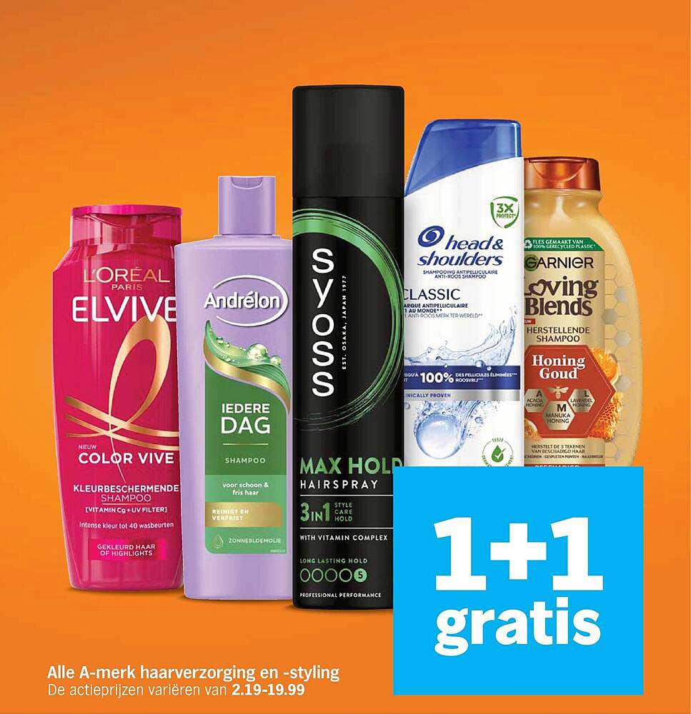 Alle A-merk haarverzorging en -styling 1+1 gratis
