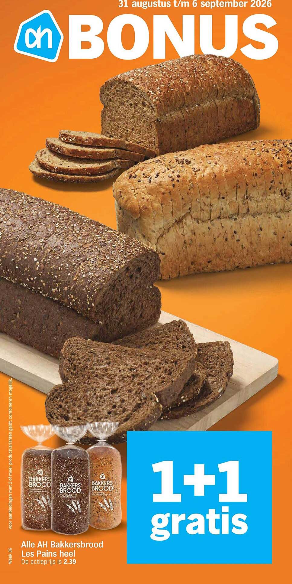 Alle AH Bakkersbrood Les Pains heel 1+1 gratis
