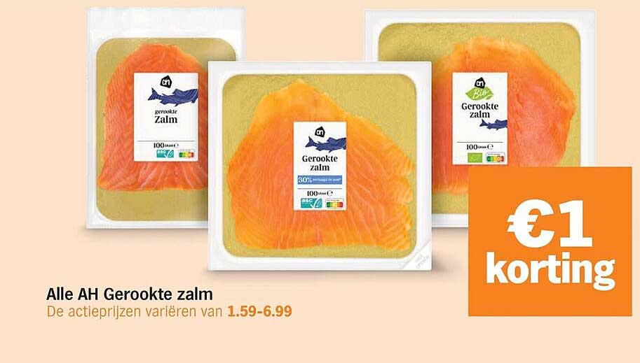 Alle AH Gerookte zalm €1 korting