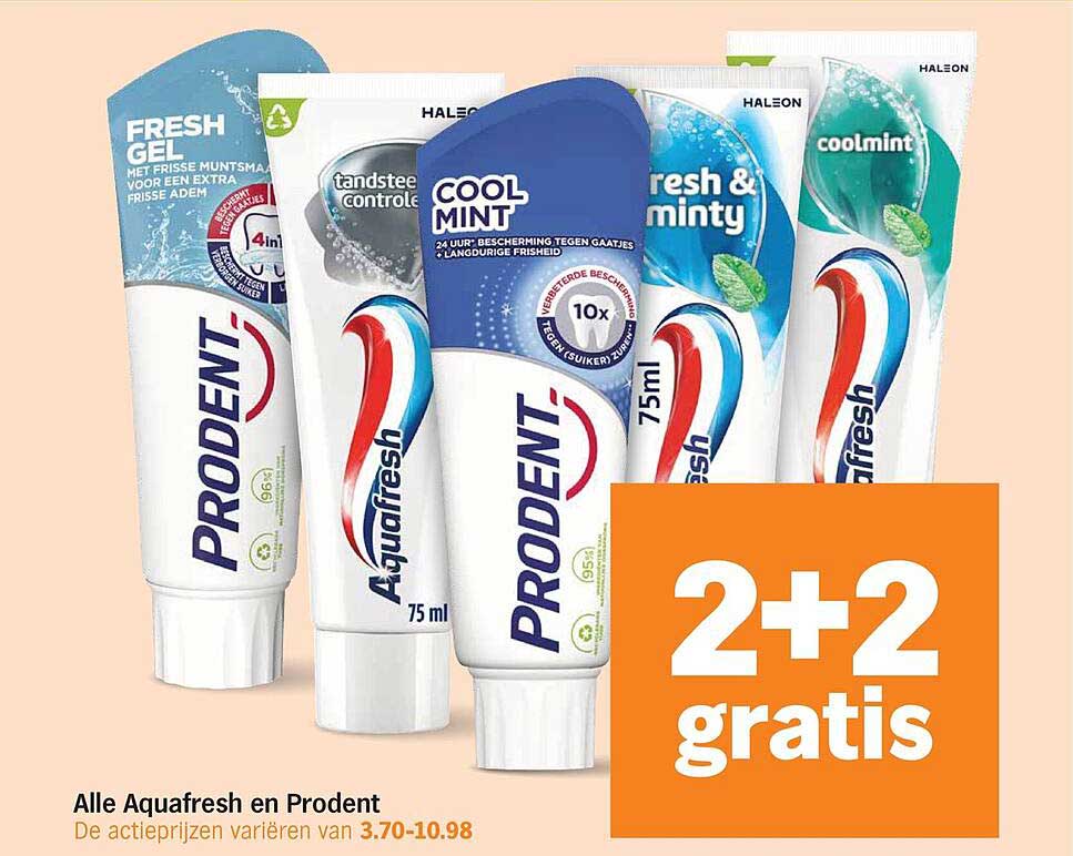 Alle Aquafresh en Prodent 2+2 gratis