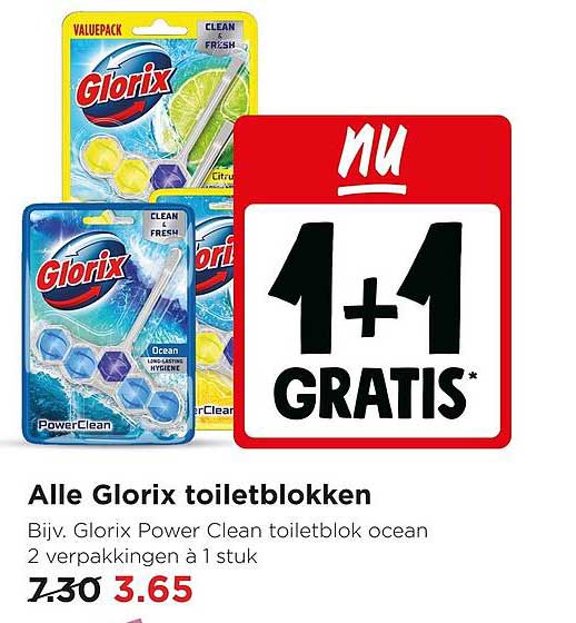 Alle Glorix toiletblokken 1+1 GRATIS
