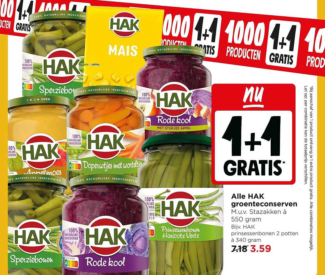 Alle HAK groenteconserven 1+1 gratis